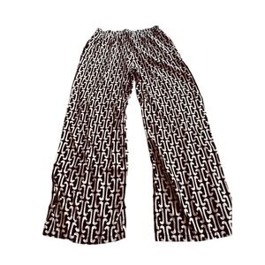 Monteau Los Angeles Wide Leg Pants XL Black Cream Print Elastic Waist Boho Flowy